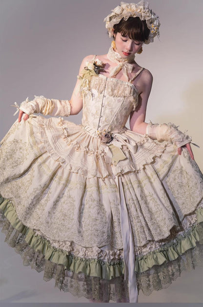 ZJstory - 14-line Poem Set - Classic Lolita Separate Dress Set Tiered Ruffles Skirt