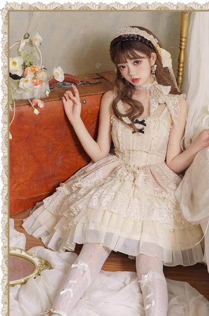 With PUJI - Music Box - Classic Lolita JSK Suit Ballet Cake Skrit