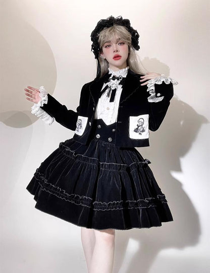 CastleToo - Erosion Heart F-Type - Ouji Lolita Suit Black Velvet Shorts and Skirt