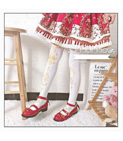 Wulala Mew - Elegant Lolita Pantyhose Daily Gold Foil Printing Tights