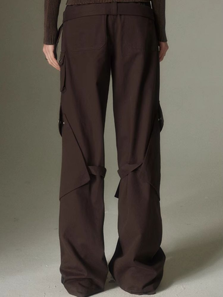 Double belt loose straight wide leg pants【s0000003975】