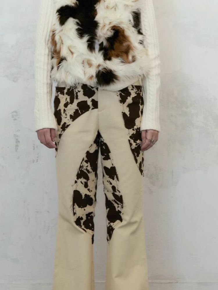 Irregular splicing design straight flare pants【s0000004956】