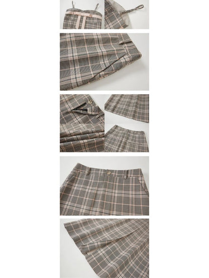 Plaid bow tube top and A-line skirt【s0000003279】