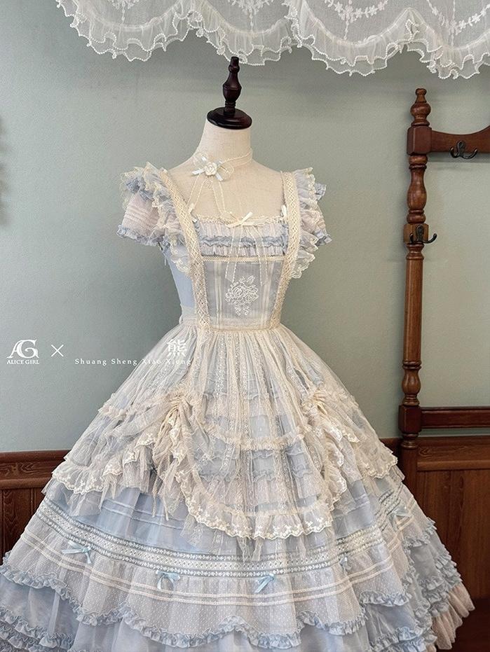 Alice Girl - Elegant Lolita Embroidered Apron with Adjustable Strap