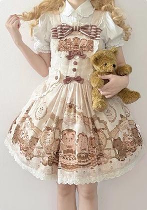 Akiyama Future Studio - Cute Lolita Salopette Dress Bear Print