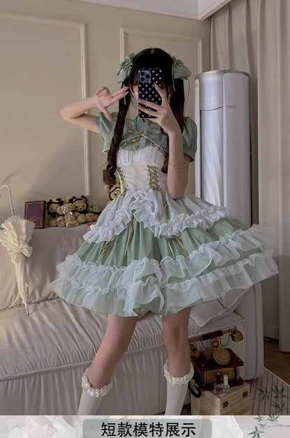 Daydream Whisper - Toting Basil - Plus Size Wedding Lolita Dress Green Bridal JSK