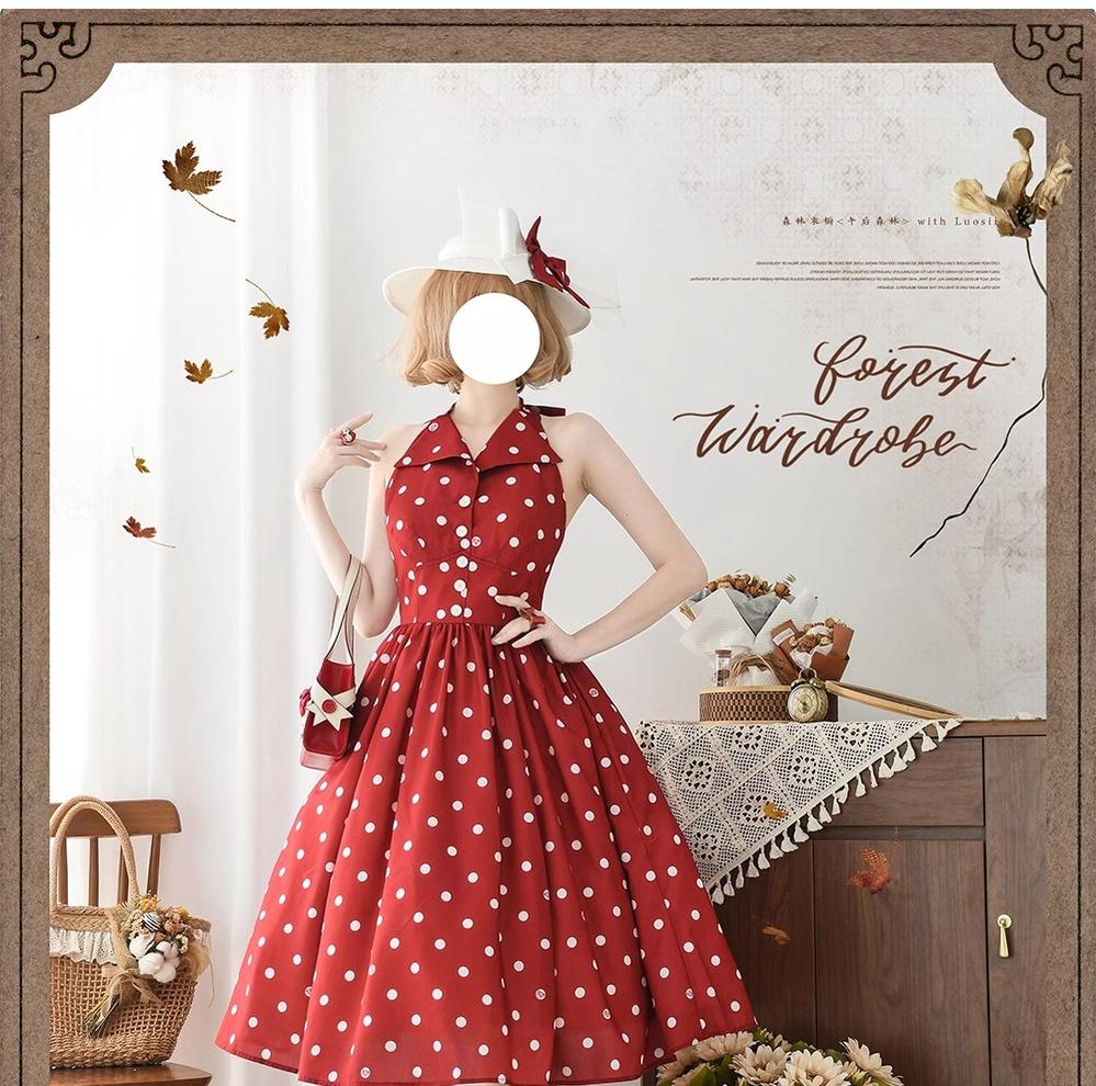 Forest Wardrobe - Afternoon Forest - Vintage Lolita Dress Halter Neck Open Back