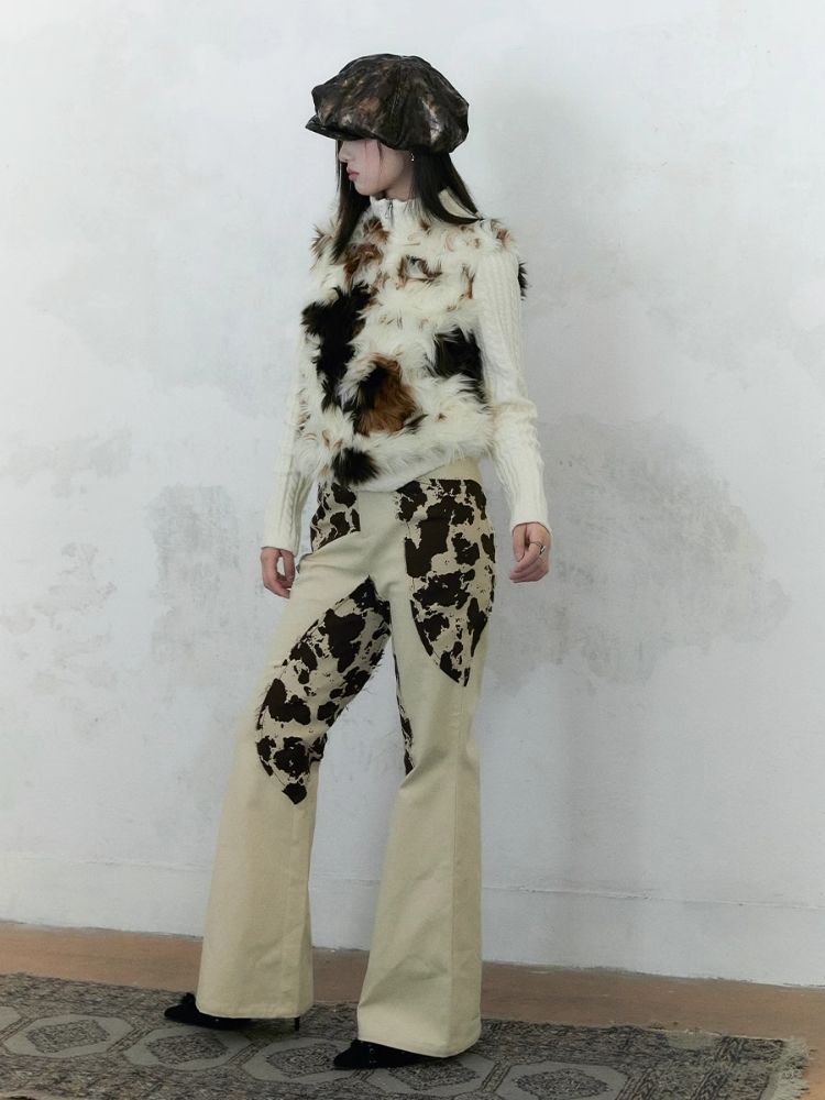 Irregular splicing design straight flare pants【s0000004956】