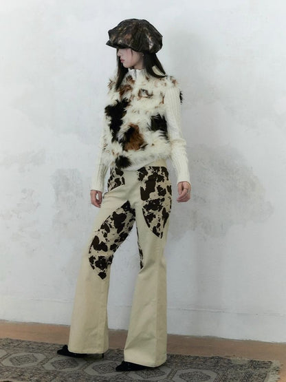 Irregular splicing design straight flare pants【s0000004956】