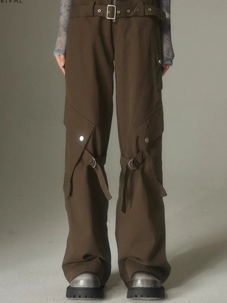 Double belt loose straight wide leg pants【s0000003975】