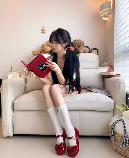 Sheep Puff - Hug Bear - Sweet Lolita Heel Shoes Bear Metal Buckle Bow Shoes