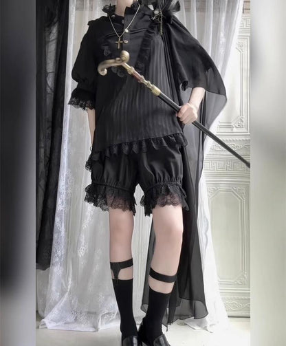 CastleToo - Black Moonlight - Ouji Lolita Chiffon Shirt Outfit