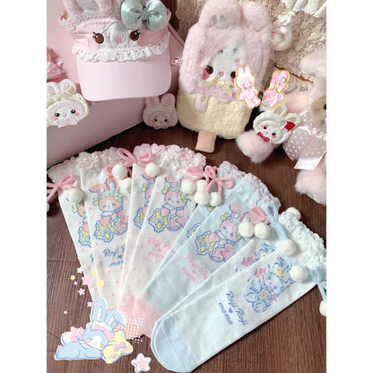 Roji Roji - Kawaii Lolita Mid-Calf Socks, Rabbit Print