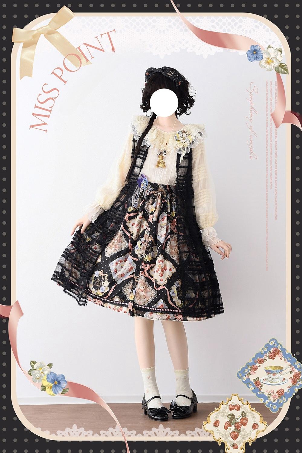 Miss Point - Cat Rose Tea - Sweet Lolita Skirt with Cute Prints Customized Size