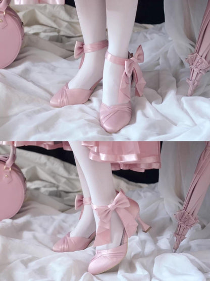 MR.Qiutian - Coronation - Elegant Lolita Shoes Satin Heels With Rose Buckle & Bow Clip