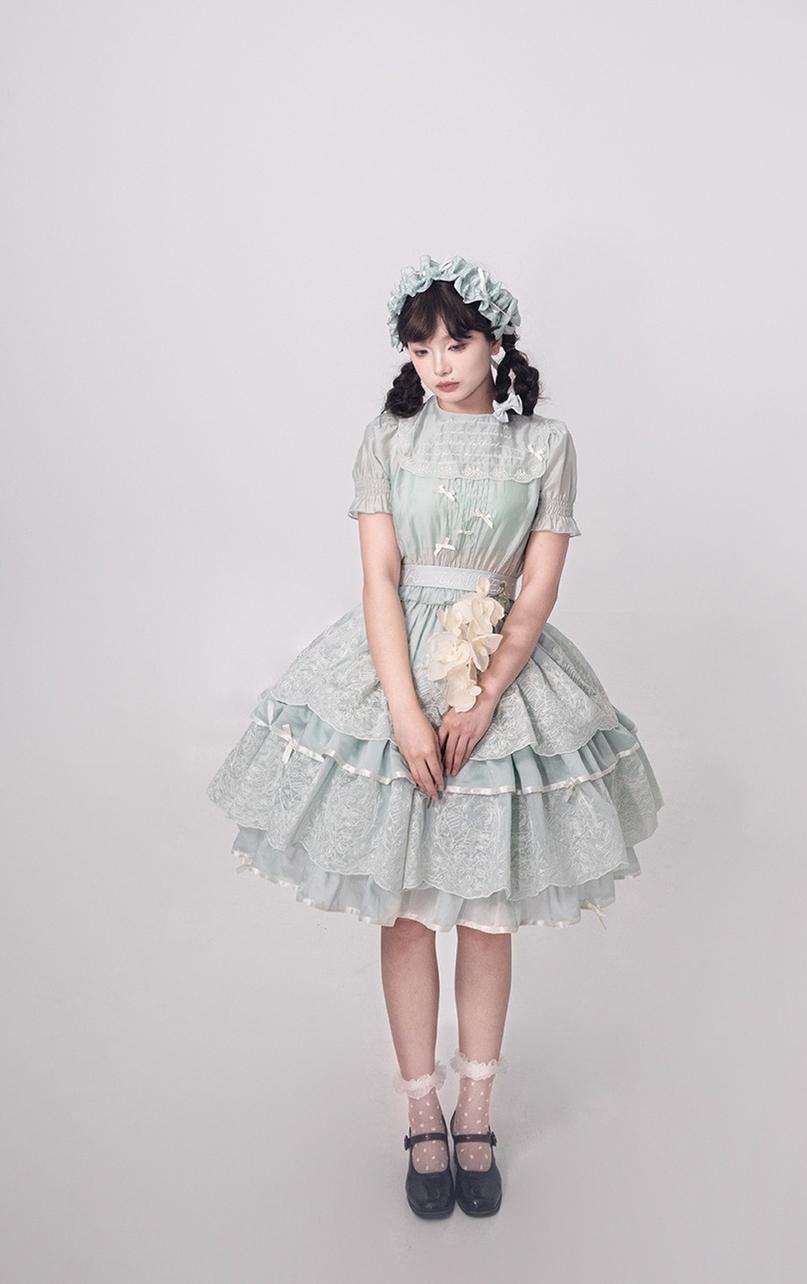 ZJstory - Sonnet Summer - Sweet Lolita Dress Set Embroidery Shirt Tiered Jumper Dress