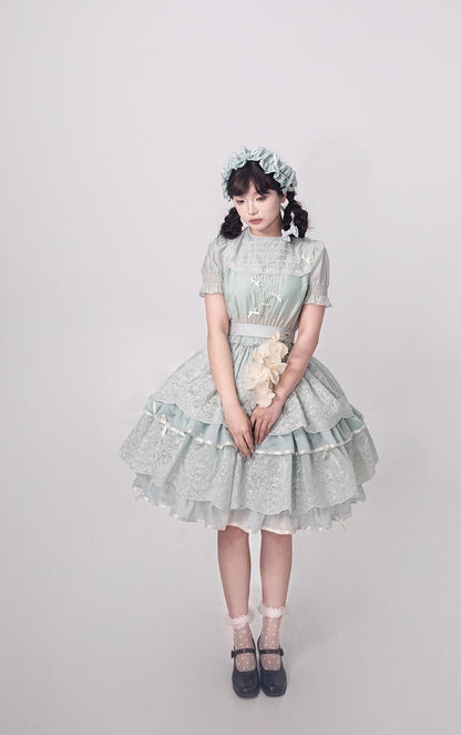 ZJstory - Sonnet Summer - Sweet Lolita Dress Set Embroidery Shirt Tiered Jumper Dress