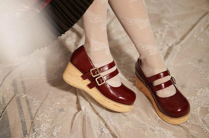 MODO - Retro Lolita Round Toe Wood Bottom Shoes