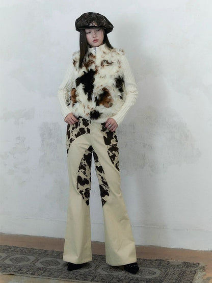 Irregular splicing design straight flare pants【s0000004956】