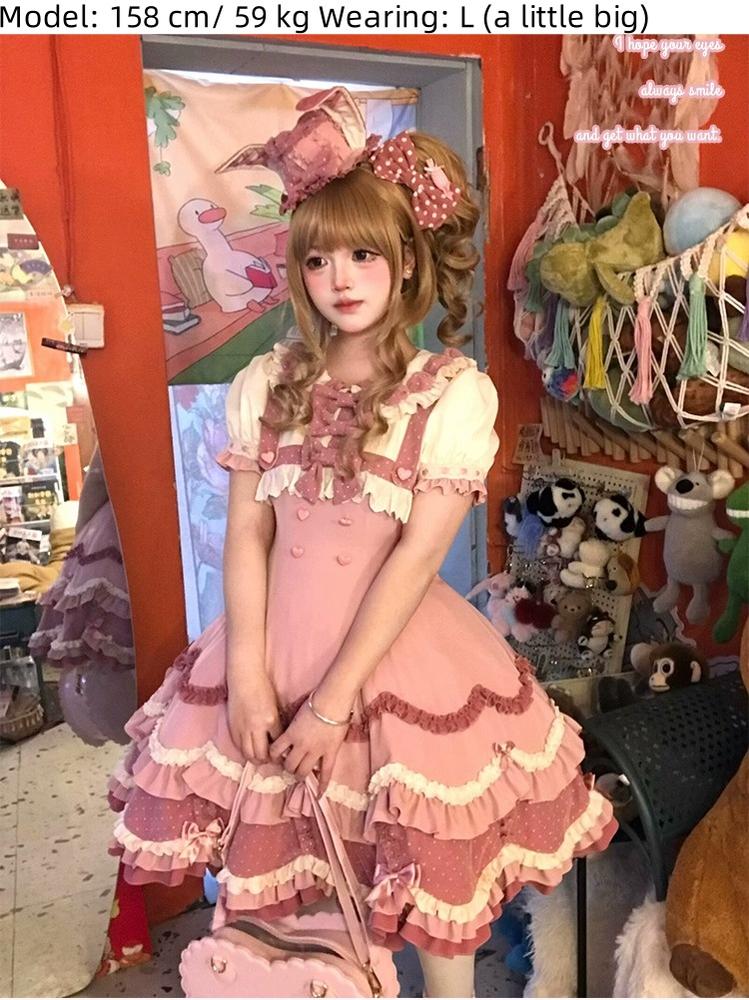 Sakurahime - Bunny Breeze - Pink Sweet Lolita OP Dress with Cute Hat and Bunny Ears