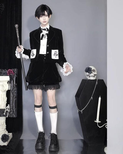 CastleToo - Erosion Heart F-Type - Ouji Lolita Suit Black Velvet Shorts and Skirt