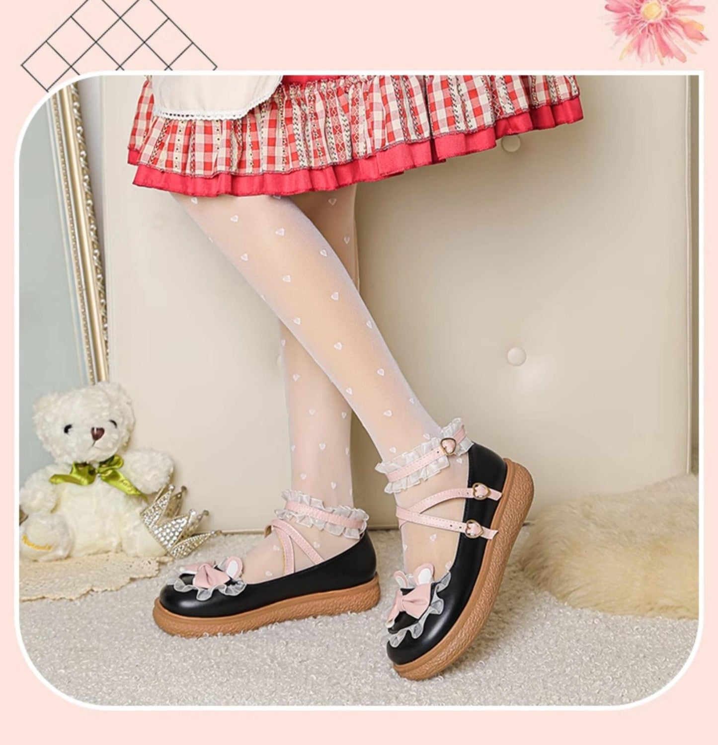 Yana - Sweet Bunny - Sweet Lolita Flat Shoes with Ear and Bow Decorations