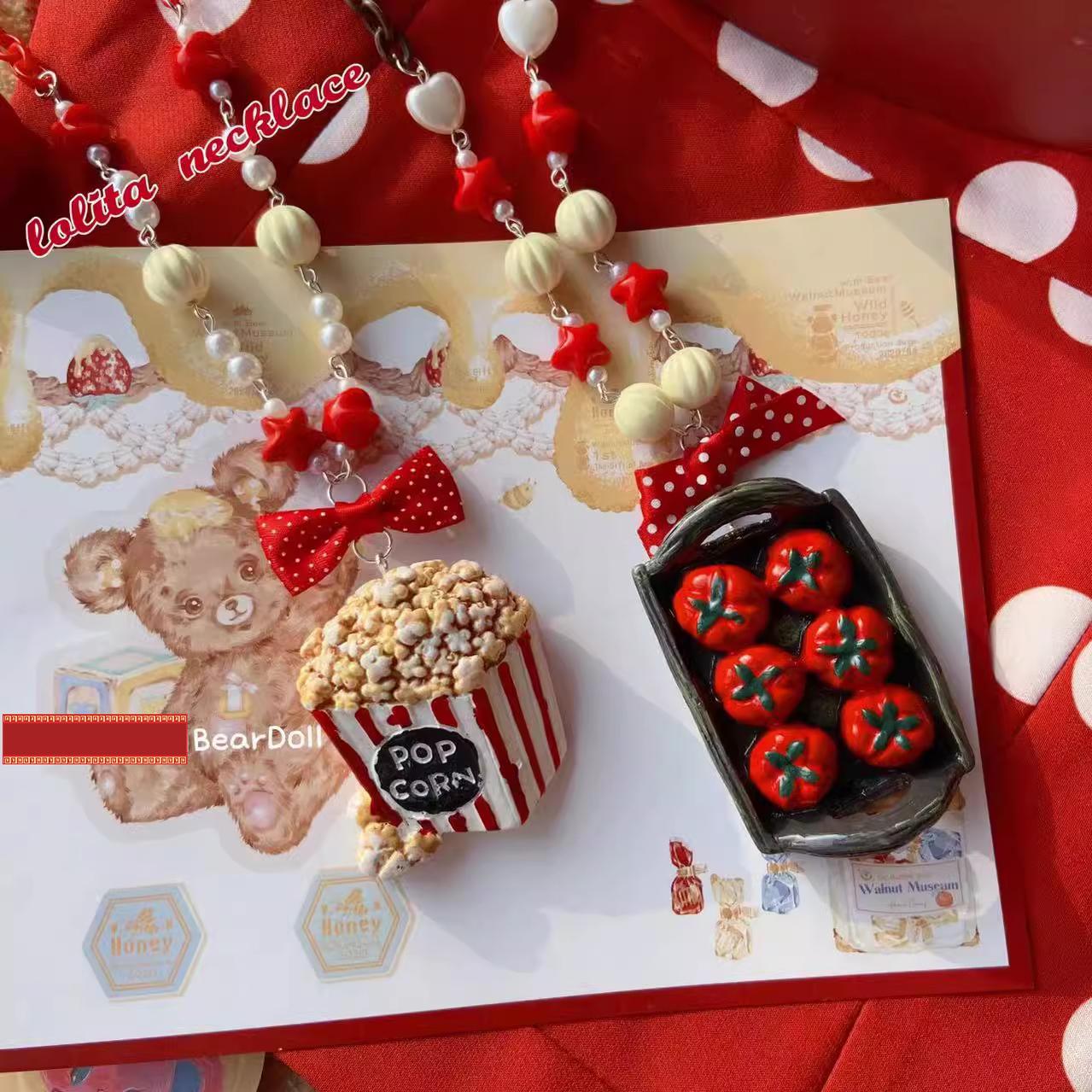 Bear Doll - Sweet Lolita Necklace Cute Beaded Cake Popcorn Tomato Shape Accessories