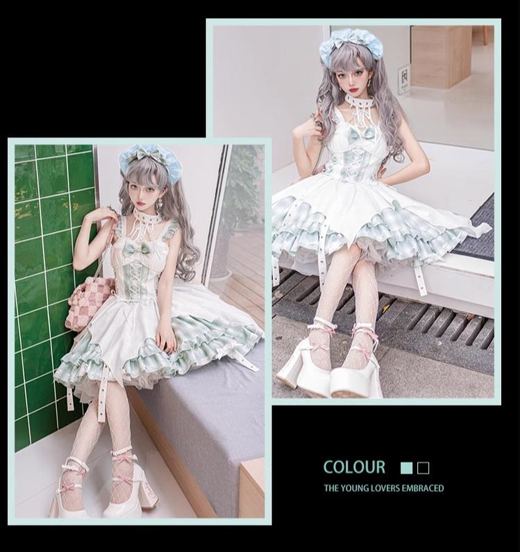 OCELOT - Rock 'N' Row Radio Wave - Punk Lolita JSK Dress Plaid Irregular Hemline Dress