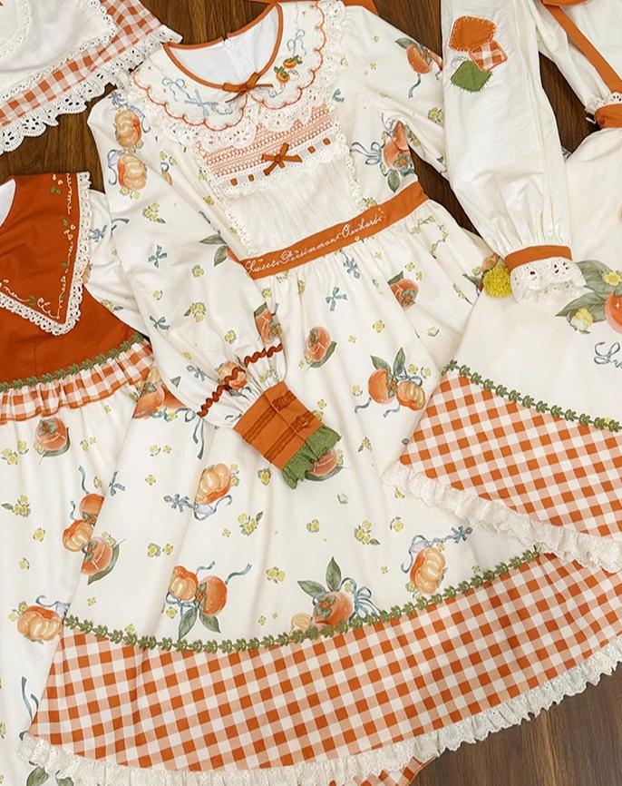 Mademoiselle Pearl - Persimmon - Autumn Persimmon Print Lolita OP JSK SK Dress