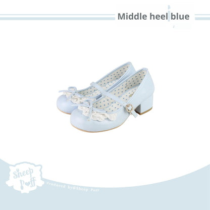 Sheep Puff - Young Layla - Vintage Lolita Shoes Low Heel Butterfly Shoes