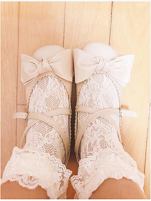 Sosic - Bow and Low Heel Cross Band Lolita Leather Shoes