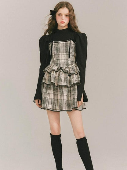 Plaid Cake Skirt Fake Two Piece Dress【s0000003231】
