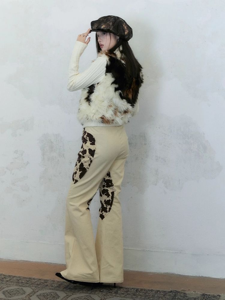 Irregular splicing design straight flare pants【s0000004956】