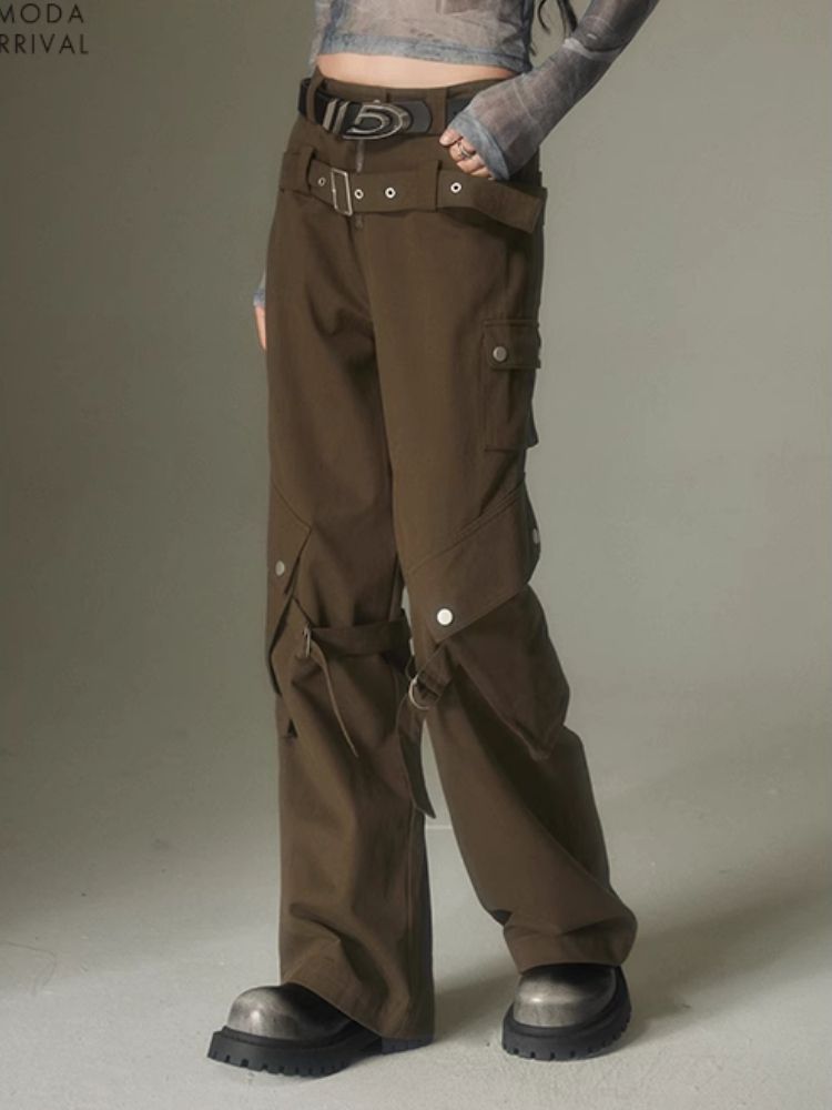 Double belt loose straight wide leg pants【s0000003975】