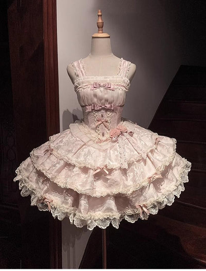 Buling Moon - Ballet Elegance - Sweet Lolita Mini JSK Set with Tulle Shirt and Headdress