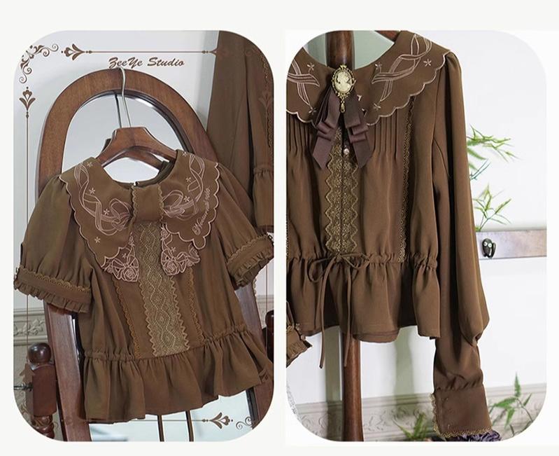 ZeeYe - Night Rose - Classic Lolita Shirt Double Layer Bow Embroidered Versatile Blouse