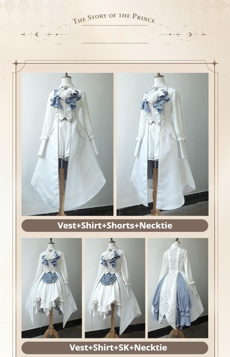 Forest Fluorescent Carps - Crumbling Skeleton - Ouji Lolita Fishbone Embroideried Vest, Prince Pants Suits