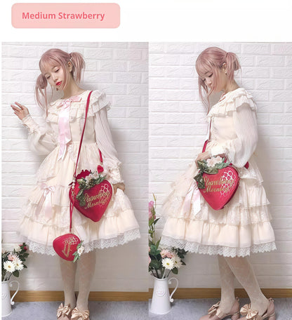 Morning Glory - A Strawberry - Sweet Lolita Crossbody Bag Strawberry Printed Handbag
