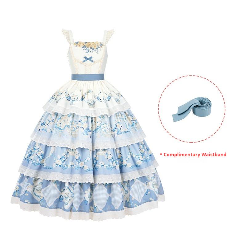 With PUJI - Letter and Poetry - Classic Lolita JSK Suit Four-tiered Twins Dress