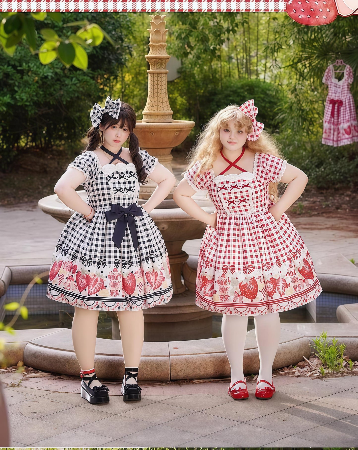 Chubby Cat Diary - Gingham Strawberry - Plus Size Country Lolita OP Dress