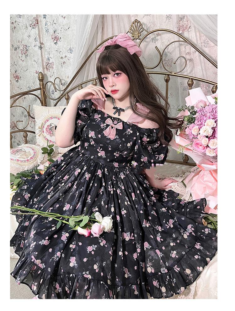 Yingtang - Plus Size Lolita Floral Print Lolita Dress