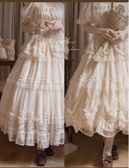 ThinkFly - Pleated Heart - Elegant Lolita Petticoat with Dotted Gauze Hem