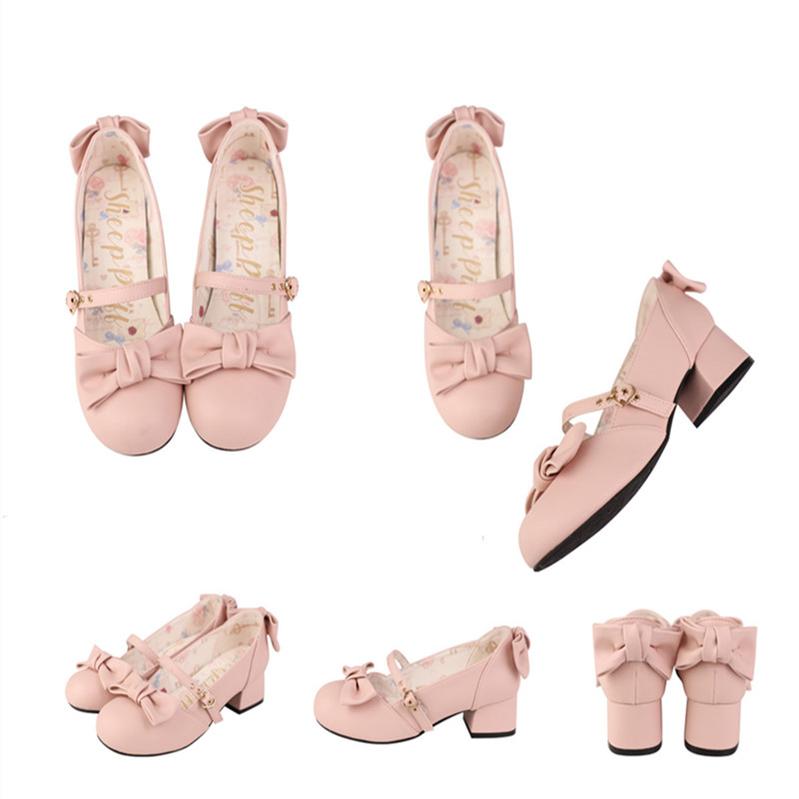 Sheep Puff - Elegant Lolita Bownot Retro High Heel Shoes