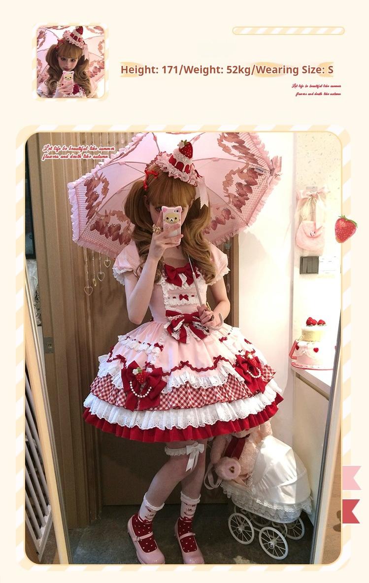 Sakurahime - Berry Sweetheart - Sweet Lolita OP Suit Old School Lolita Dress and Top Hat