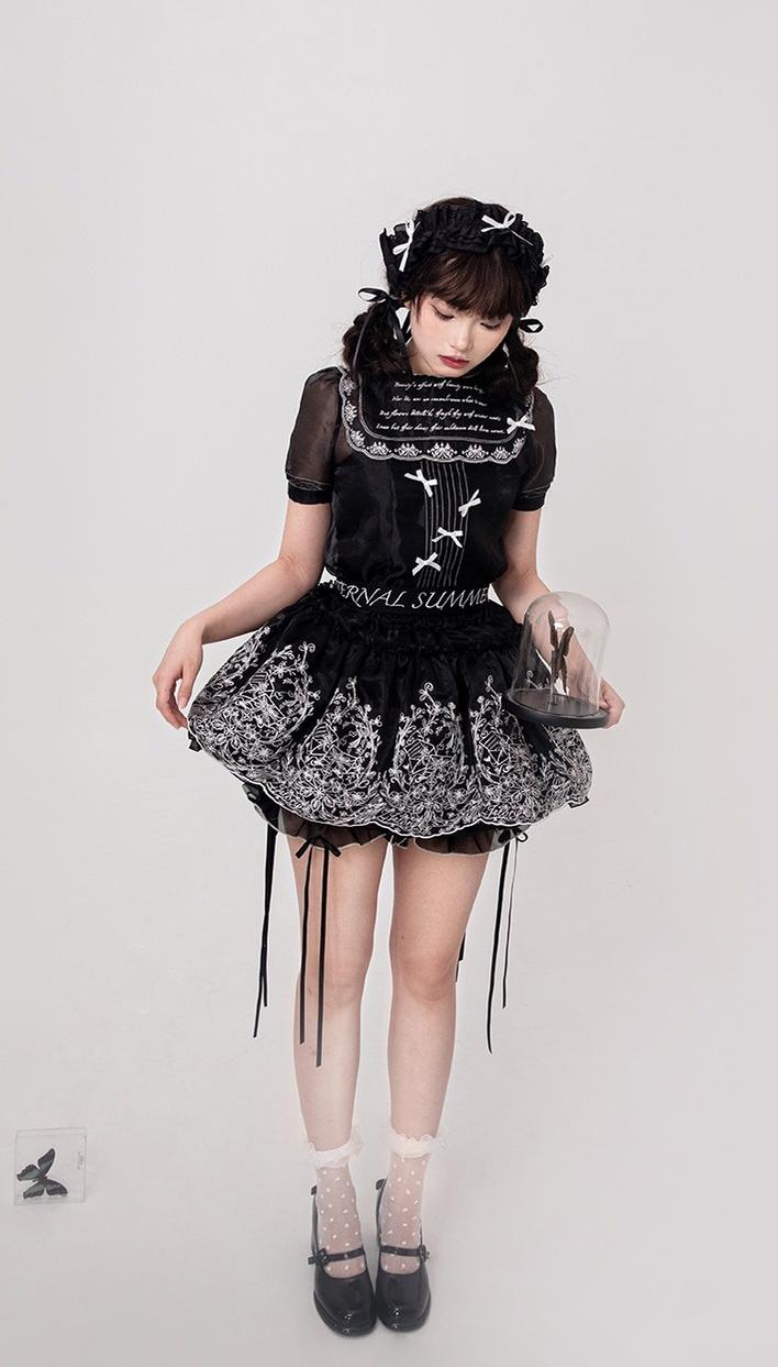 ZJstory - Sonnet Summer - Sweet Lolita Dress Set Embroidery Shirt Tiered Jumper Dress