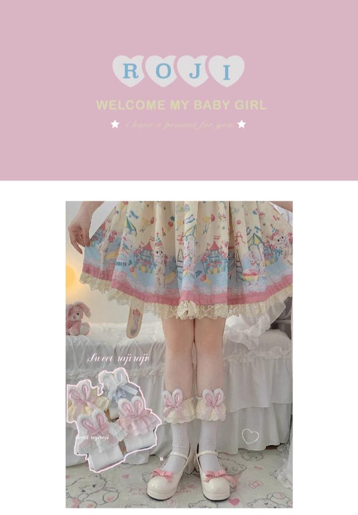 Roji roji - Cotton Lolita Bunny Ear Socks Summer Bow Short Socks