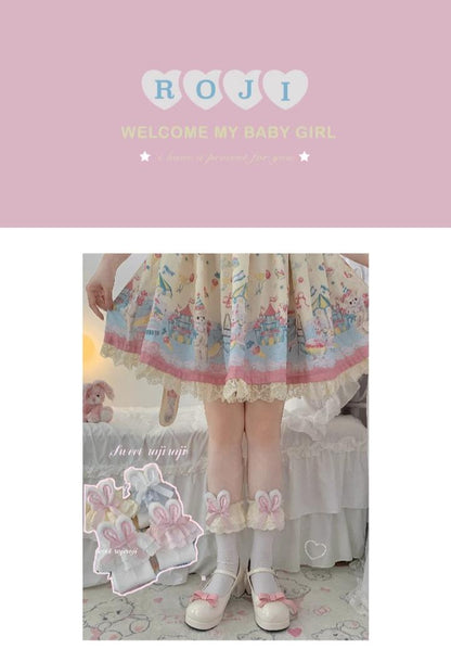 Roji roji - Cotton Lolita Bunny Ear Socks Summer Bow Short Socks