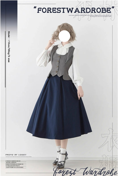 Forest Wardrobe - Forest Log - Classic Lolita Fishbone Striped Skirt, Side Pockets