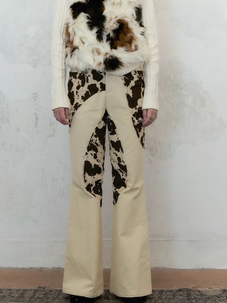 Irregular splicing design straight flare pants【s0000004956】