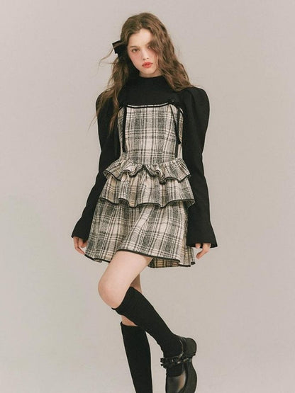 Plaid Cake Skirt Fake Two Piece Dress【s0000003231】